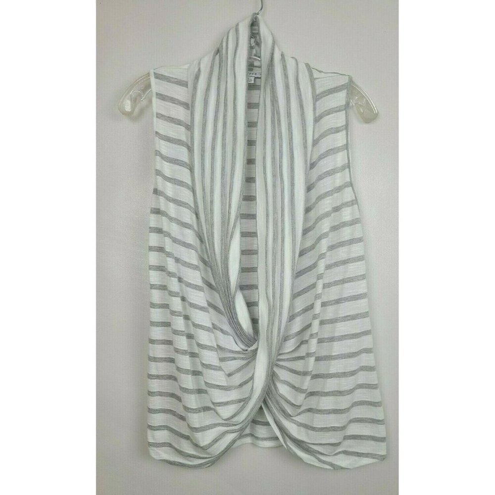 HYFVE Gray White Striped Drape Wrap Front Sleeveless Top Size Medium - Picture 1 of 8